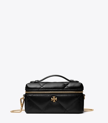 Tory Burch designer crossbody bags Kira Diamond Quilt Charm East-West Vanity Case in Black front