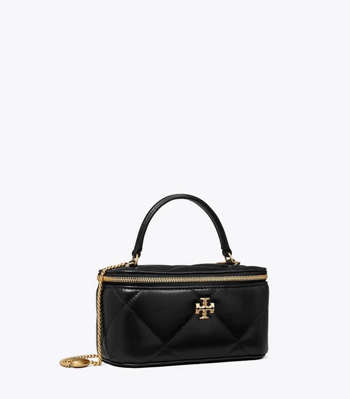 Tory Burch designer ミニバッグ キラ チャーム ダイヤモンドキルト ヴァニティケース in Black angle