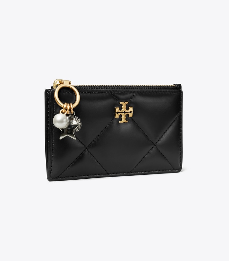 Tory Burch designer card cases Kira Diamond Quilt Charm Zip Card Case in Black angle