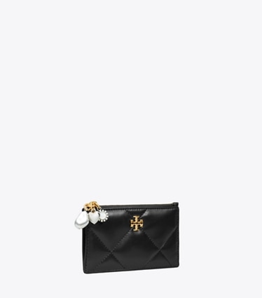 Tory Burch designer カードケース キラ ダイヤモンドキルト チャーム ジップカードケース in Black angle
