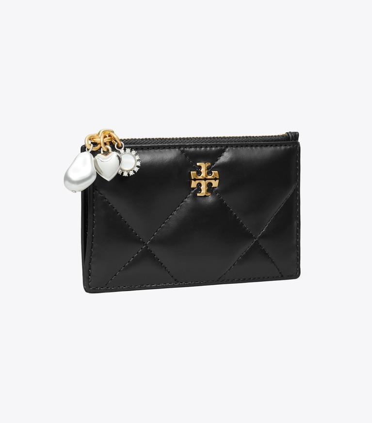 Tory Burch designer カードケース キラ ダイヤモンドキルト チャーム ジップカードケース in Black angle