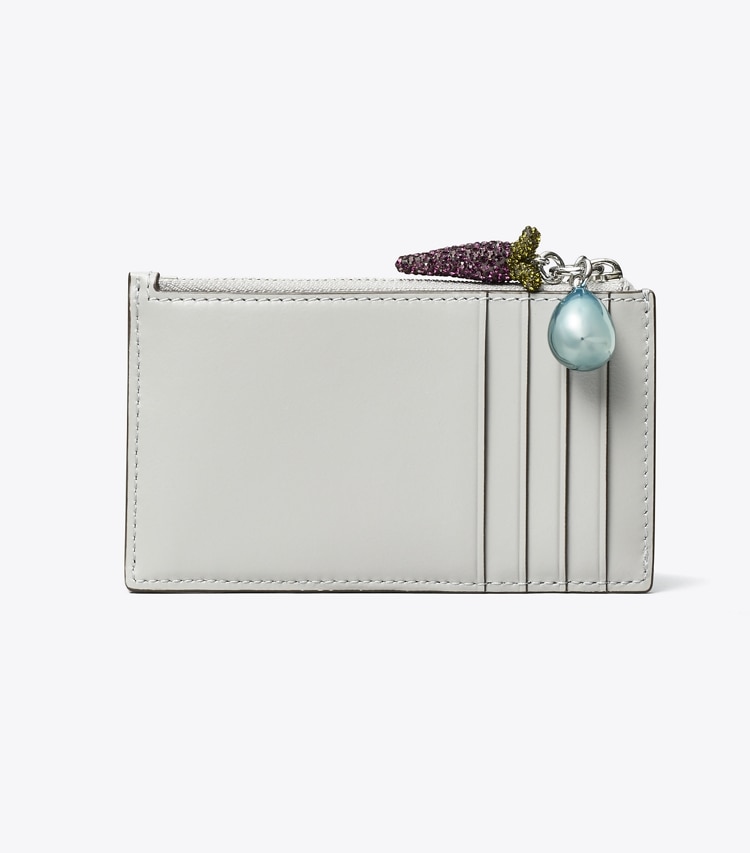 Tory Burch designer card cases Kira Diamond Quilt Charm Zip Card Case in Gray back
