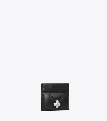 Tory Burch designer card cases Kira Diamond Quilt Clover Card Case in Black angle