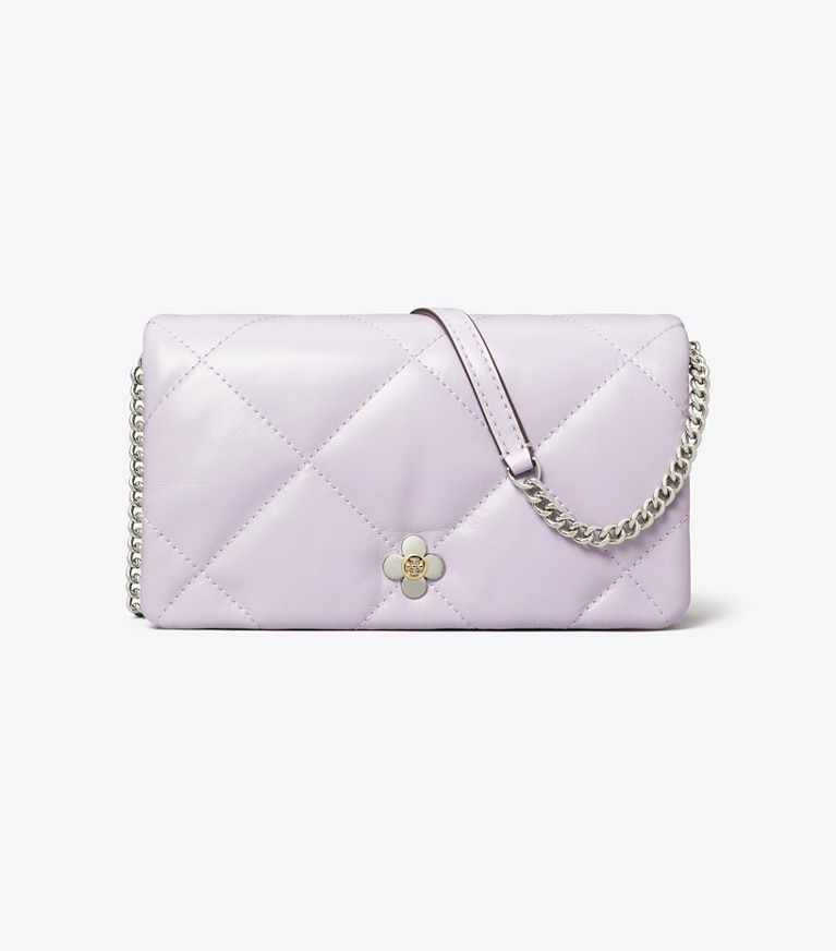 Tory Burch designer kleine taschen Kira Diamond Quilt Clover Chain Wallet in Purple Heather angle