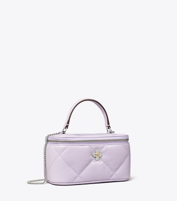 Tory Burch designer mini bags Kira Diamond Quilt Clover Vanity Case in Purple Heather angle