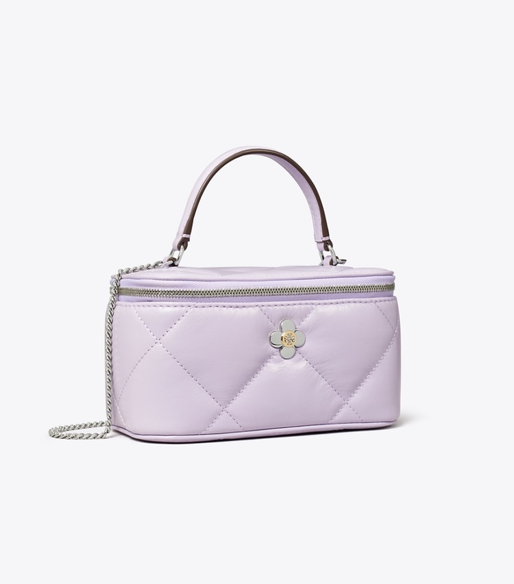 Tory Burch designer mini bags Kira Diamond Quilt Clover Vanity Case in Purple Heather angle