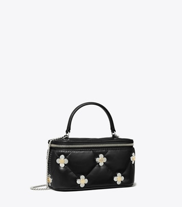 Tory Burch designer mini bags Kira Diamond Quilt Clover Vanity Case in Black angle