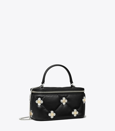 Tory Burch designer mini bags Kira Diamond Quilt Clover Vanity Case in Black angle