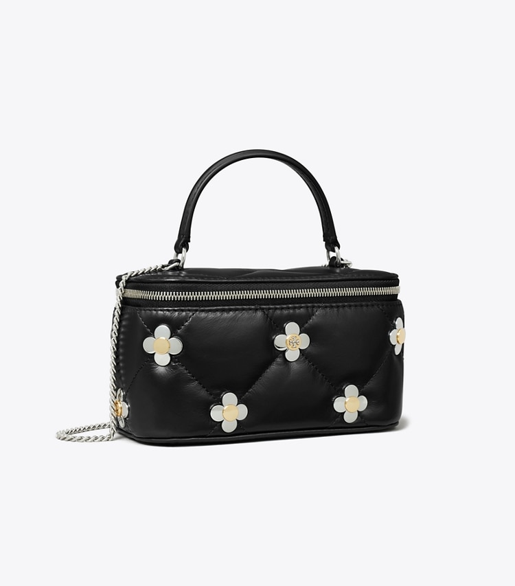 Tory Burch designer mini bags Kira Diamond Quilt Clover Vanity Case in Black angle
