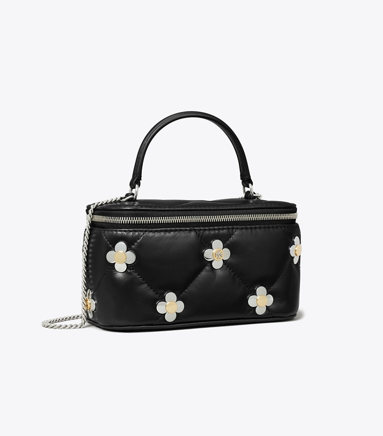 Tory Burch designer mini bags Kira Diamond Quilt Clover Vanity Case in Black angle