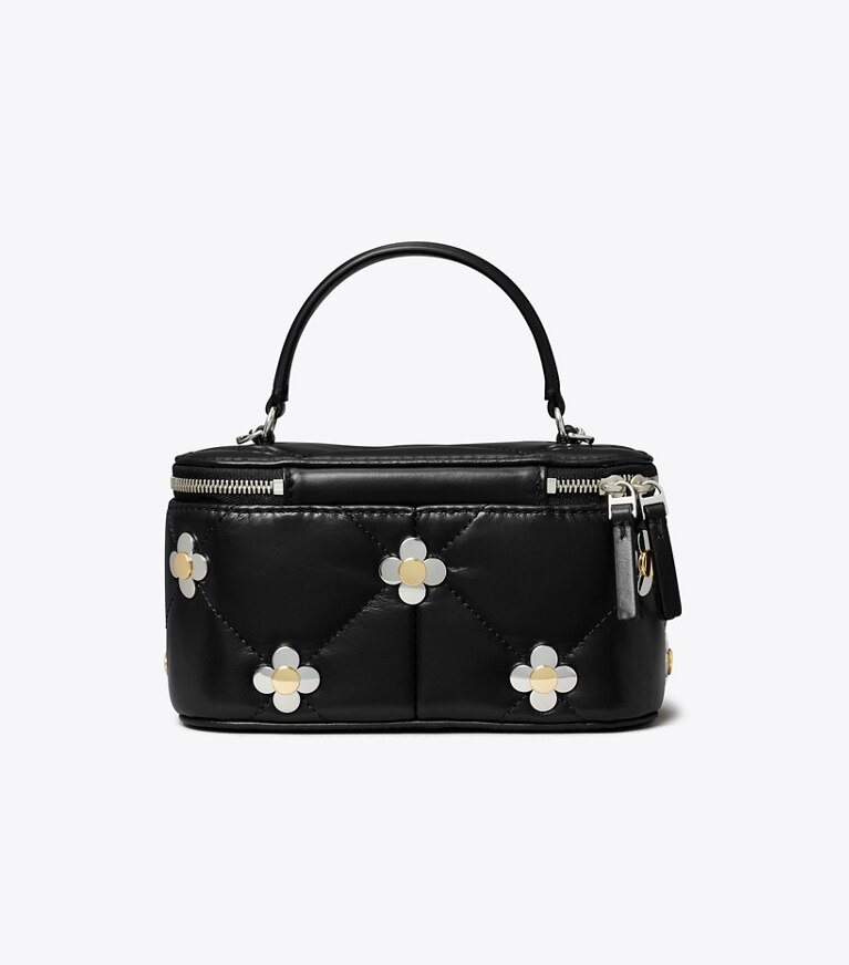 Tory Burch designer mini bags Kira Diamond Quilt Clover Vanity Case in Black angle