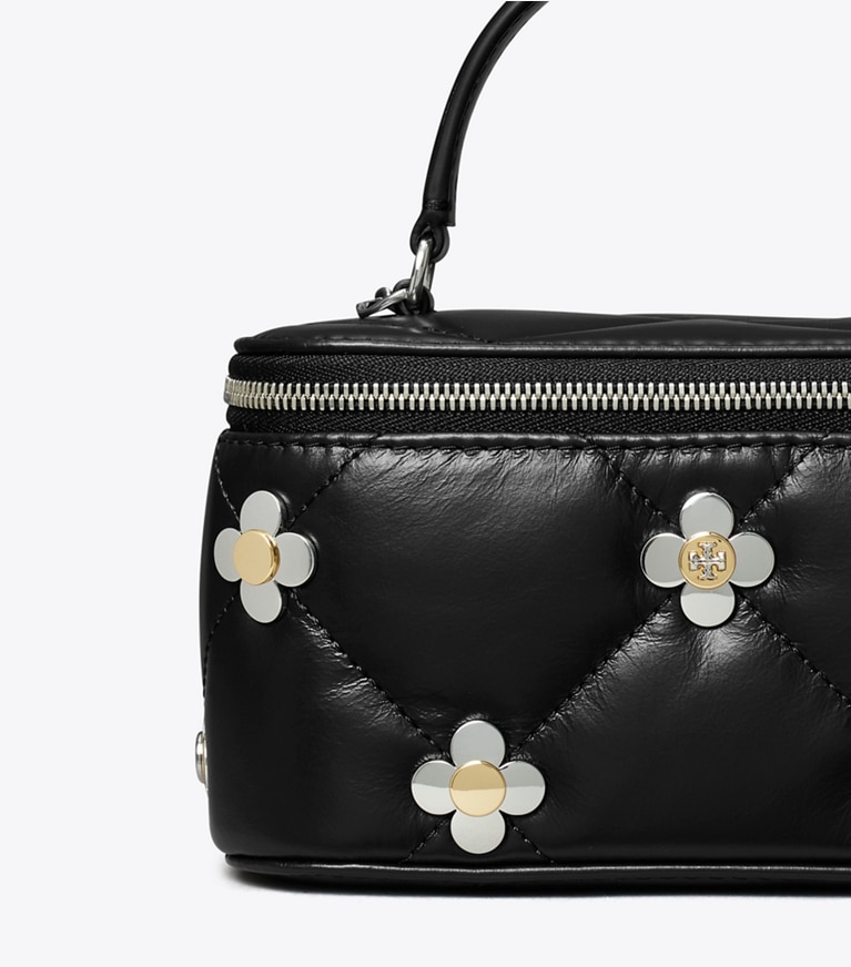 Tory Burch designer mini bags Kira Diamond Quilt Clover Vanity Case in Black angle