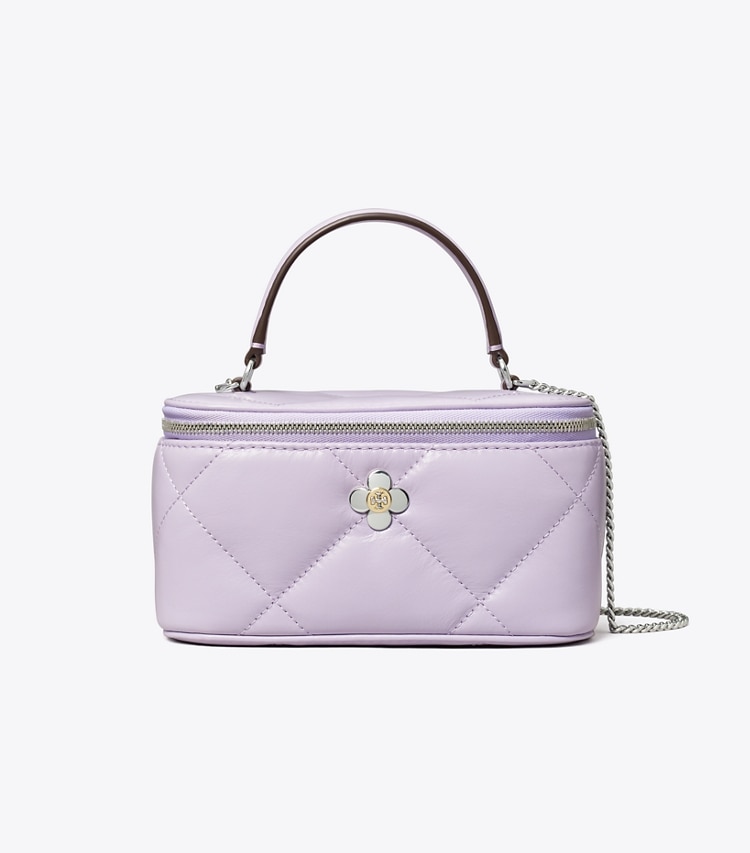 Tory Burch designer mini bags Kira Diamond Quilt Clover Vanity Case in Purple Heather front