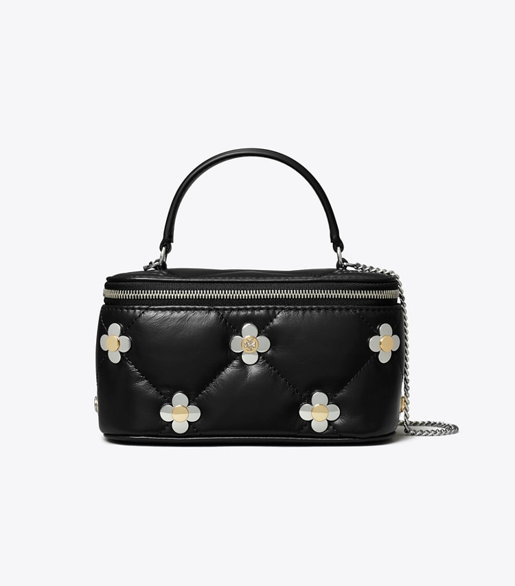 Tory Burch designer mini bags Kira Diamond Quilt Clover Vanity Case in Black front