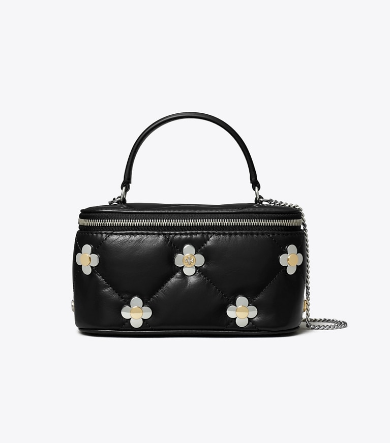Tory Burch designer mini bags Kira Diamond Quilt Clover Vanity Case in Black angle
