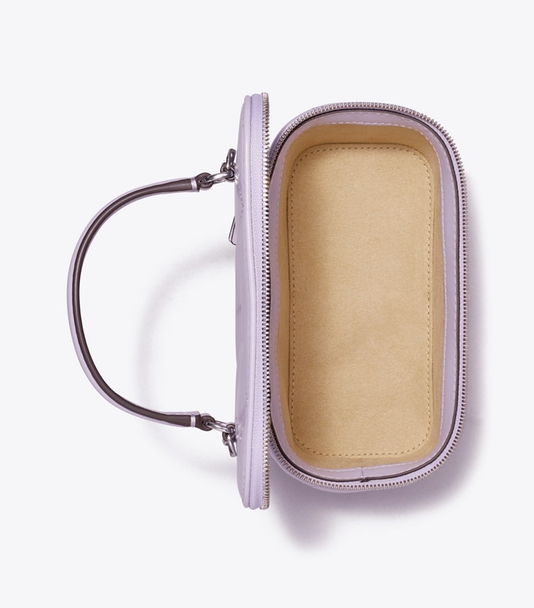 Tory Burch designer mini bags Kira Diamond Quilt Clover Vanity Case in Purple Heather angle