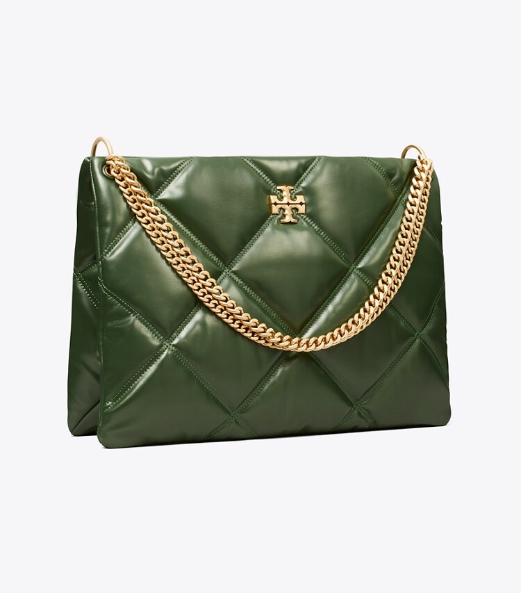 Tory Burch designer hobo bags Kira Diamond Quilt Contrast Stitch Shoulder Bag in Basil angle