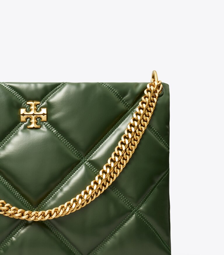 Tory Burch designer hobo bags Kira Diamond Quilt Contrast Stitch Shoulder Bag in Basil angle