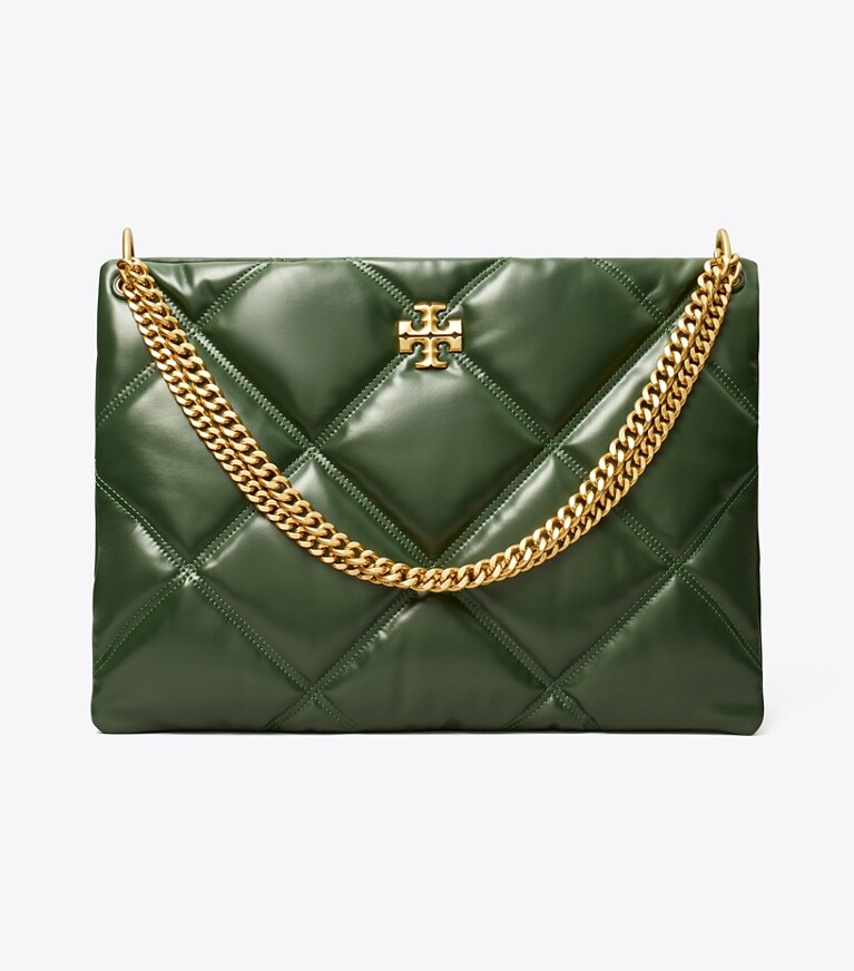 Tory Burch designer hobo bags Kira Diamond Quilt Contrast Stitch Shoulder Bag in Basil angle