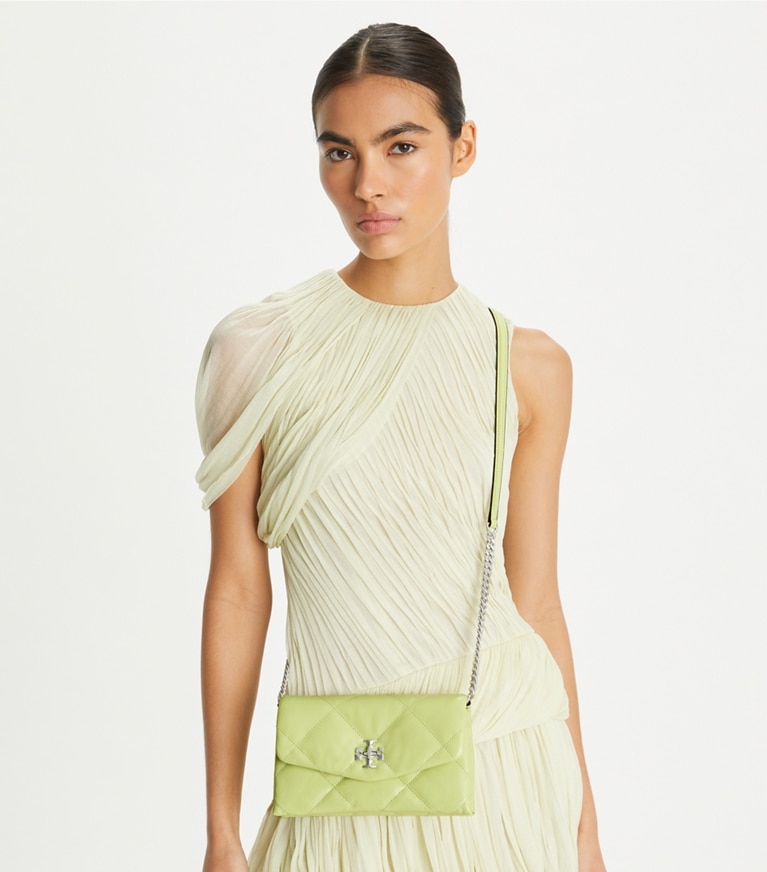 Tory Burch designer mini bags Kira Diamond Quilt Crossbody in Fresh Pear angle