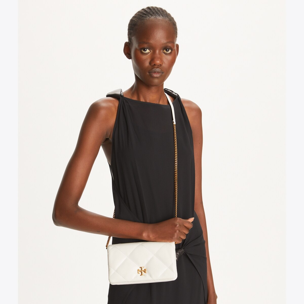 Tory Burch Women's Kira Diamond Quilt Chain Wallet, Blanc
