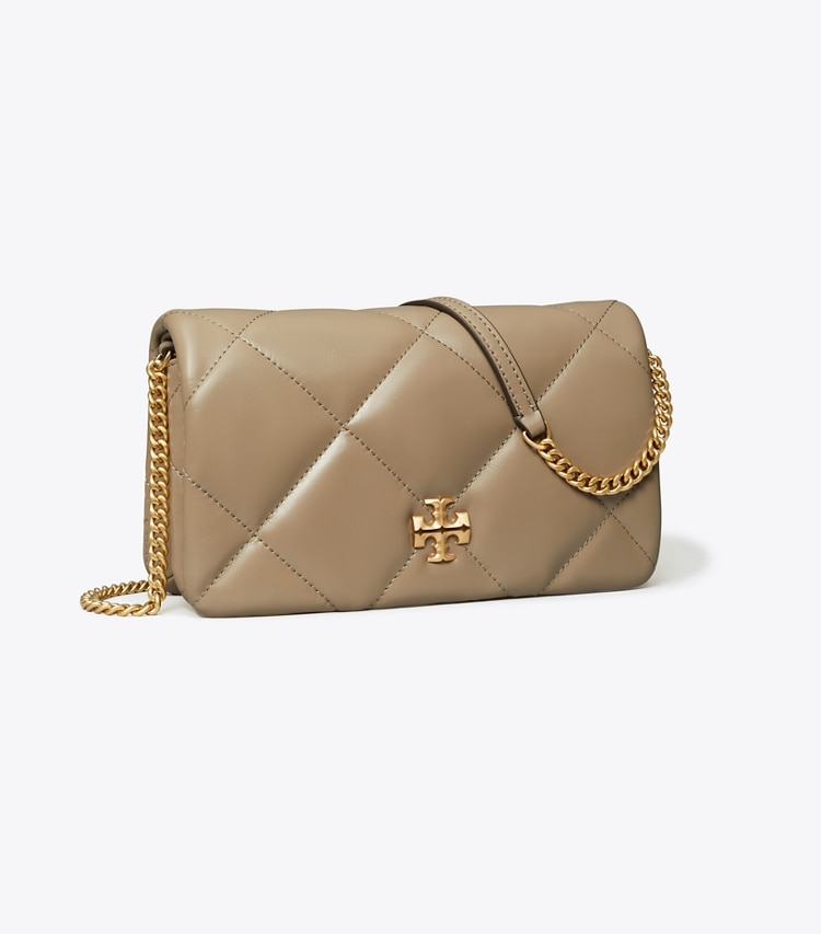 Tory Burch designer mini bags Kira Diamond Quilt Crossbody in Taupe Oak angle