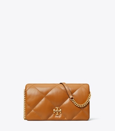 Tory Burch designer mini bags Kira Diamond Quilt Crossbody in Classic Chestnut front