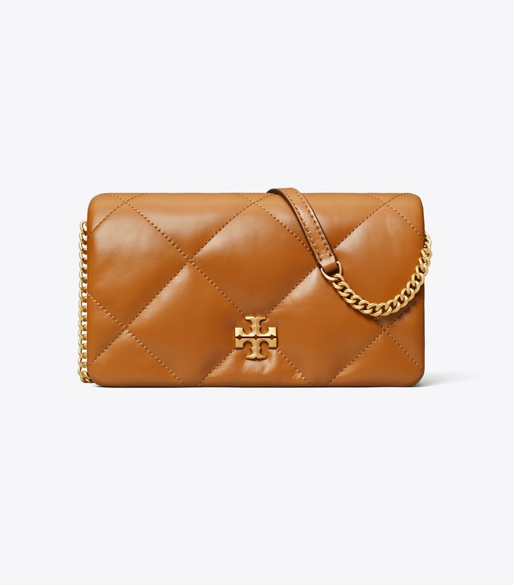 Tory Burch designer mini bags Kira Diamond Quilt Crossbody in Classic Chestnut front