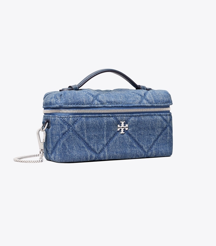 Tory Burch designer mini bags Kira Diamond Quilt Denim Vanity Case in Blue angle