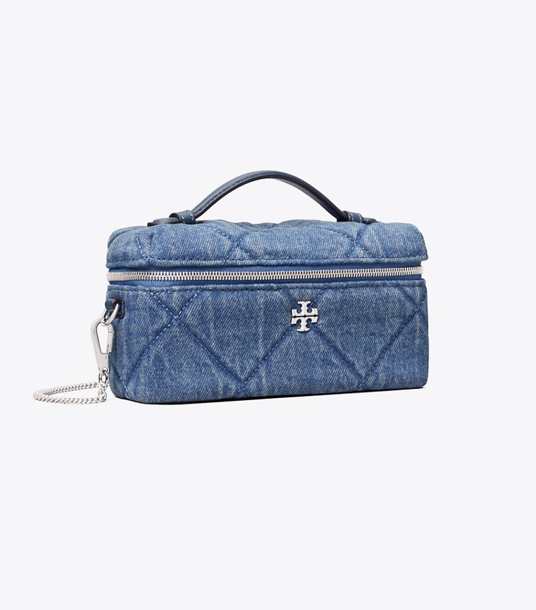 Tory Burch designer mini bags Kira Diamond Quilt Denim Vanity Case in Blue angle