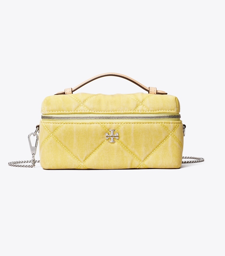 Tory Burch designer mini bags Kira Diamond Quilt Denim Vanity Case in Yellow front
