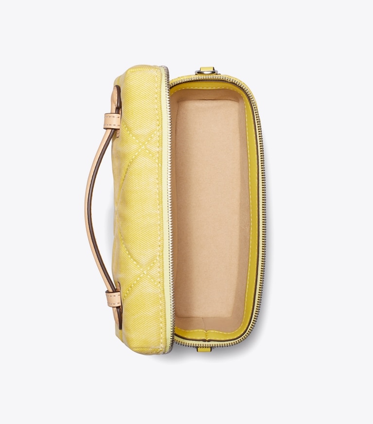 Tory Burch designer mini bags Kira Diamond Quilt Denim Vanity Case in Yellow overhead