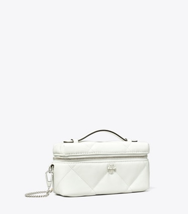 Tory Burch designer mini bags Kira Diamond Quilt Distressed Charm Vanity Case in Blanc angle
