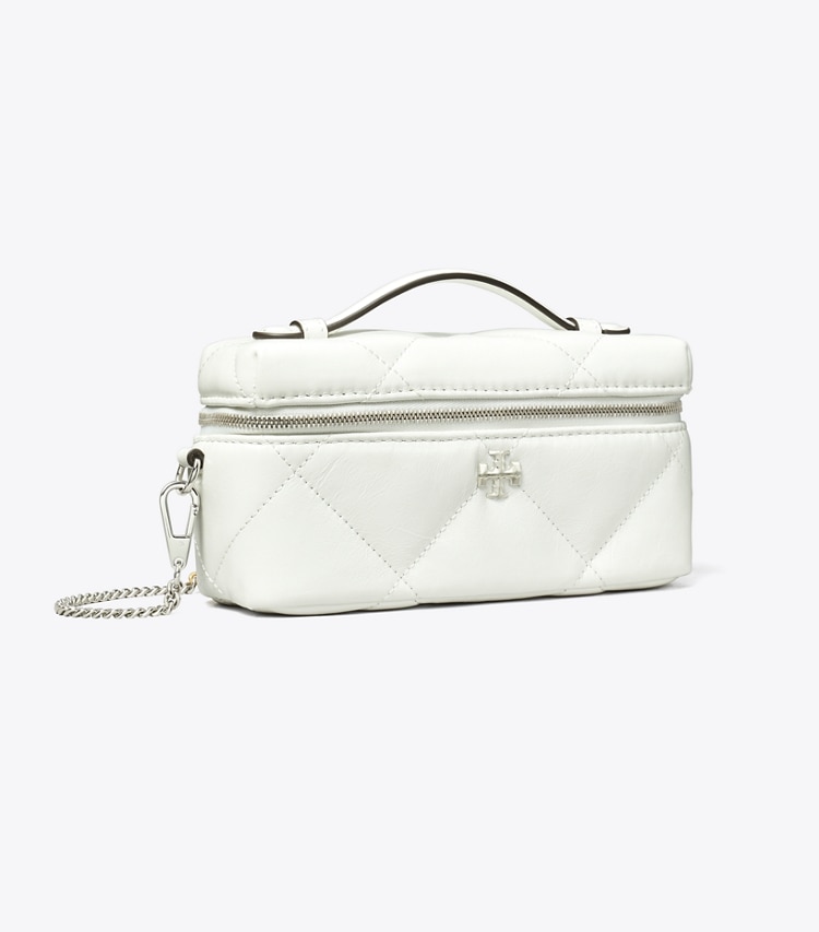 Tory Burch designer mini bags Kira Diamond Quilt Distressed Charm Vanity Case in Blanc angle