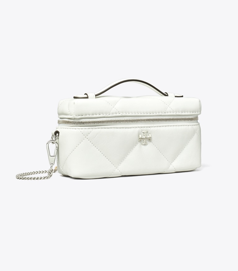 Tory Burch designer mini bags Kira Diamond Quilt Distressed Charm Vanity Case in Blanc angle