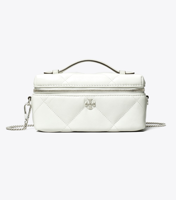 Tory Burch designer mini bags Kira Diamond Quilt Distressed Charm Vanity Case in Blanc front