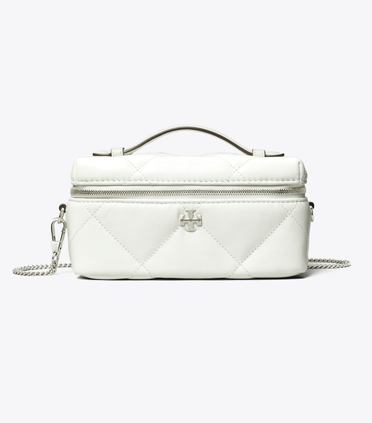 Tory Burch designer mini bags Kira Diamond Quilt Distressed Charm Vanity Case in Blanc angle