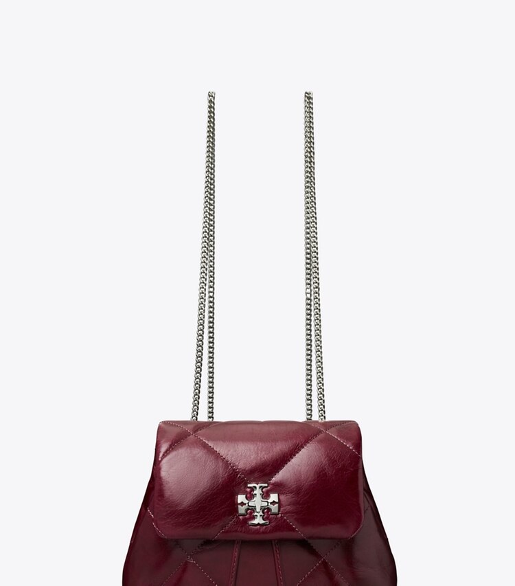 Tory Burch designer backpacks Kira Diamond Quilt Distressed Mini Backpack in Dark Carmine detail