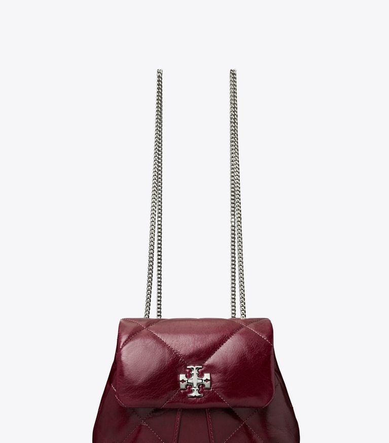 Tory Burch designer backpacks Kira Diamond Quilt Distressed Mini Backpack in Dark Carmine angle