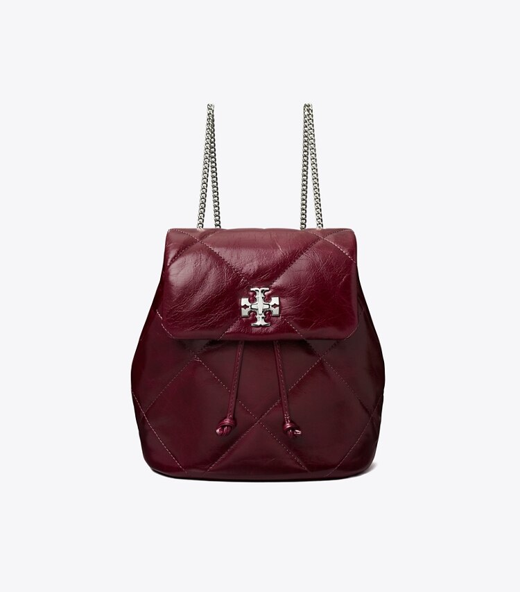 Tory Burch designer backpacks Kira Diamond Quilt Distressed Mini Backpack in Dark Carmine front