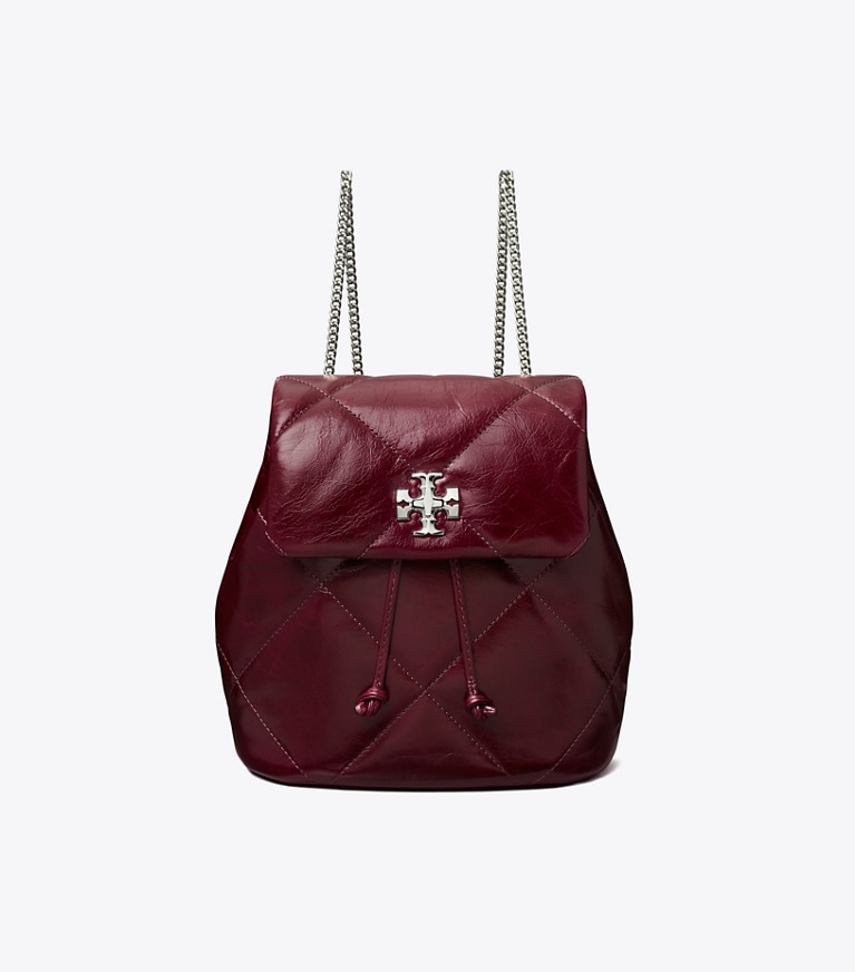 Tory Burch designer backpacks Kira Diamond Quilt Distressed Mini Backpack in Dark Carmine angle