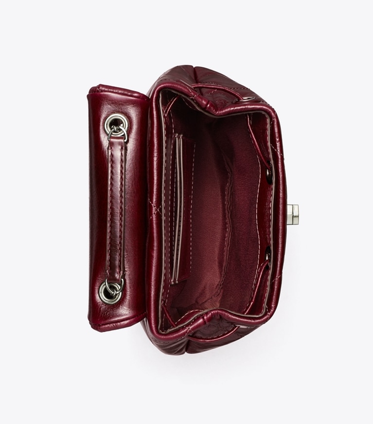 Tory Burch designer backpacks Kira Diamond Quilt Distressed Mini Backpack in Dark Carmine angle