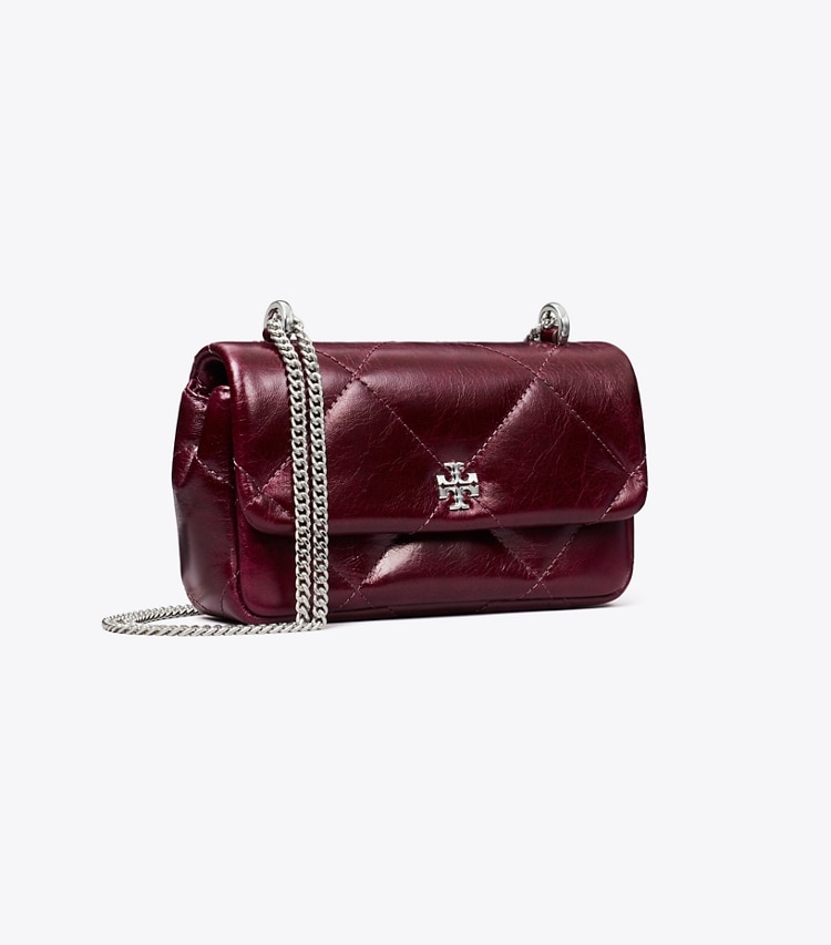 Tory Burch designer crossbody bags Kira Diamond Quilt Distressed Mini Flap Bag in Dark Carmine angle