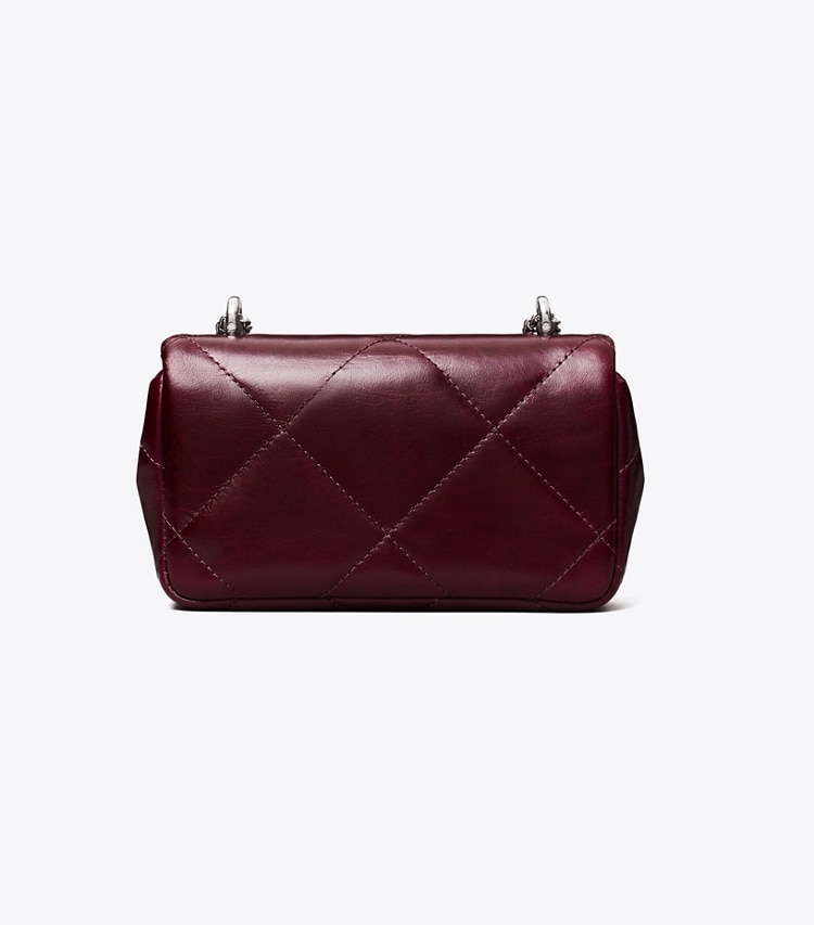 Tory Burch designer crossbody bags Kira Diamond Quilt Distressed Mini Flap Bag in Dark Carmine back