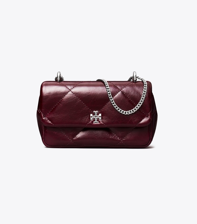 Tory Burch designer crossbody bags Kira Diamond Quilt Distressed Mini Flap Bag in Dark Carmine front