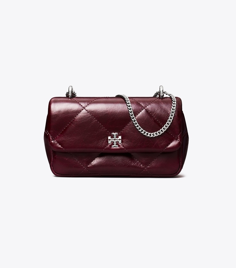 Tory Burch designer crossbody bags Kira Diamond Quilt Distressed Mini Flap Bag in Dark Carmine angle