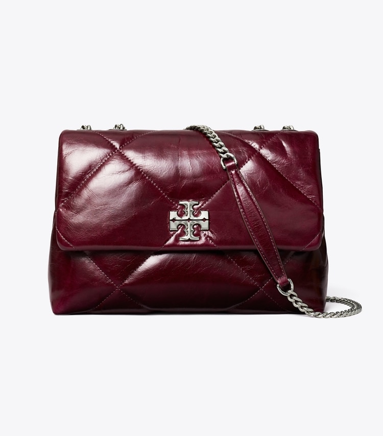 Tory Burch designer shoulder bags Kira Diamond Quilt Distressed Shoulder Bag in Dark Carmine front