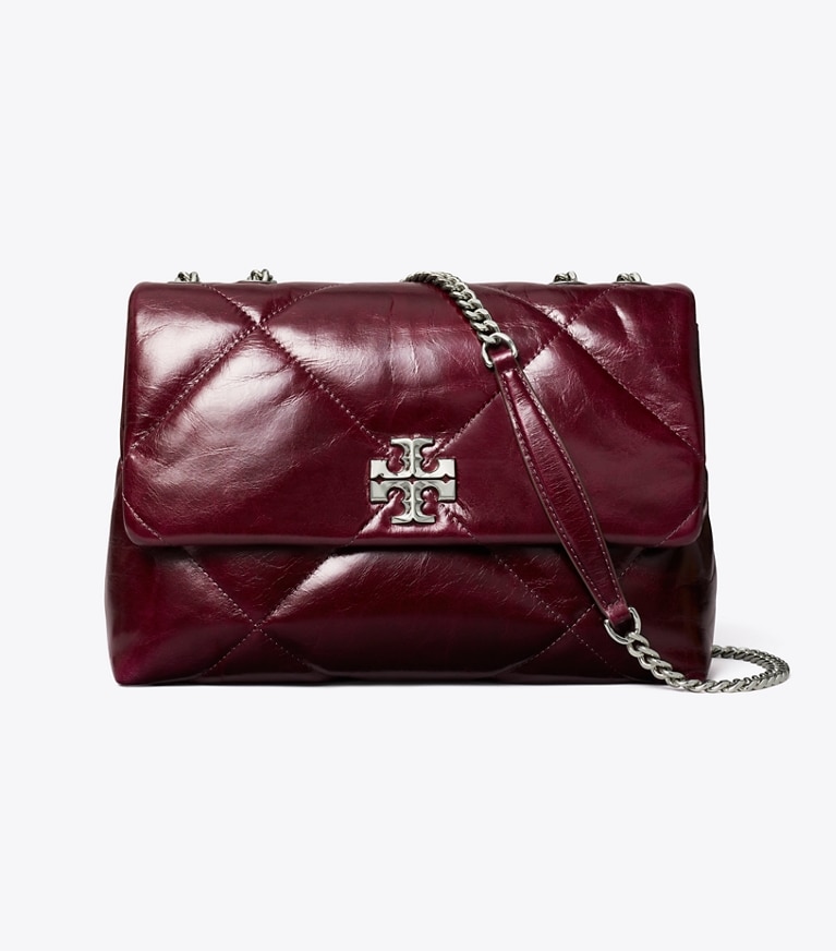 Tory Burch designer shoulder bags Kira Diamond Quilt Distressed Shoulder Bag in Dark Carmine angle