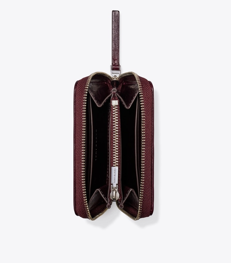 Tory Burch designer wallets Kira Diamond Quilt Distressed Small Zip-Around Wallet in Dark Carmine overhead