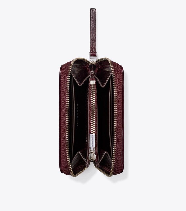 Tory Burch designer wallets Kira Diamond Quilt Distressed Small Zip-Around Wallet in Dark Carmine angle